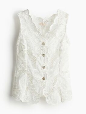 H&M White Lace Scallop-Edge Button Front Camisole
